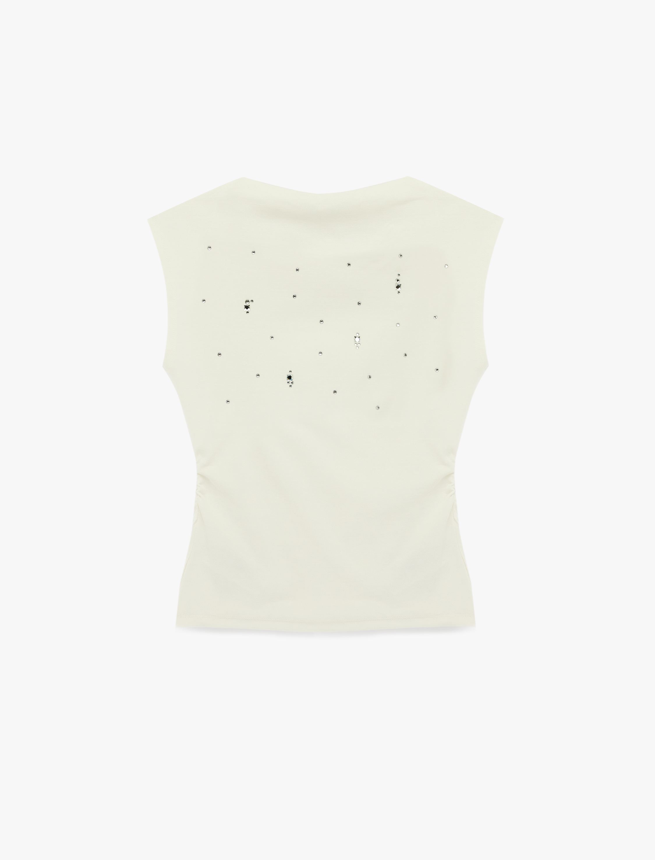   Taş Detaylı Pamuklu Dik Yaka Kısa Kollu Tişört