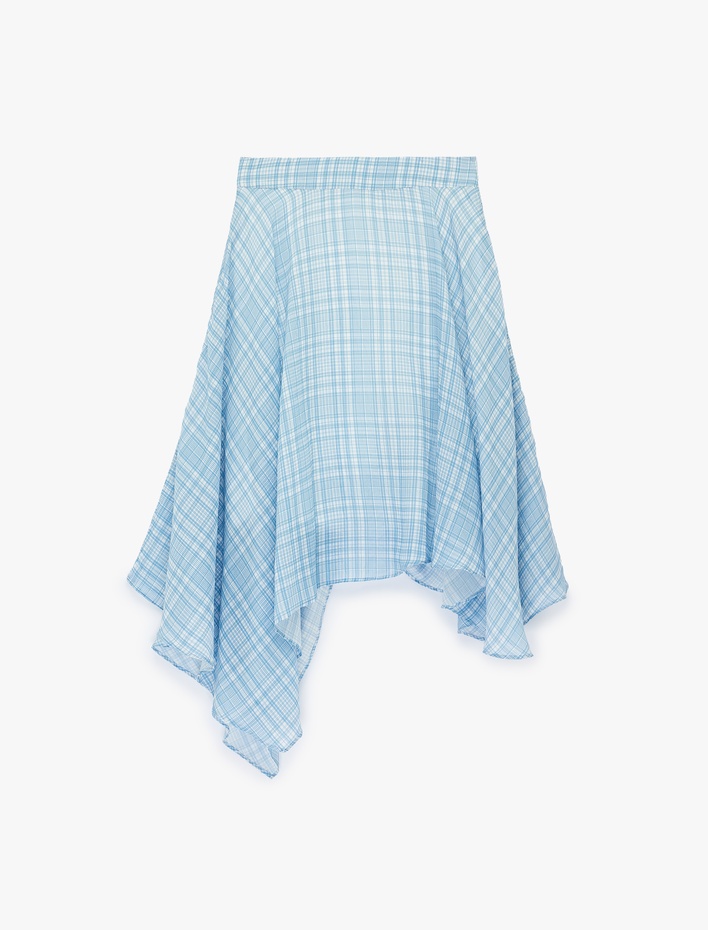  Viskon Karışımlı Asimetrik Kesim Ekoseli Midi Etek