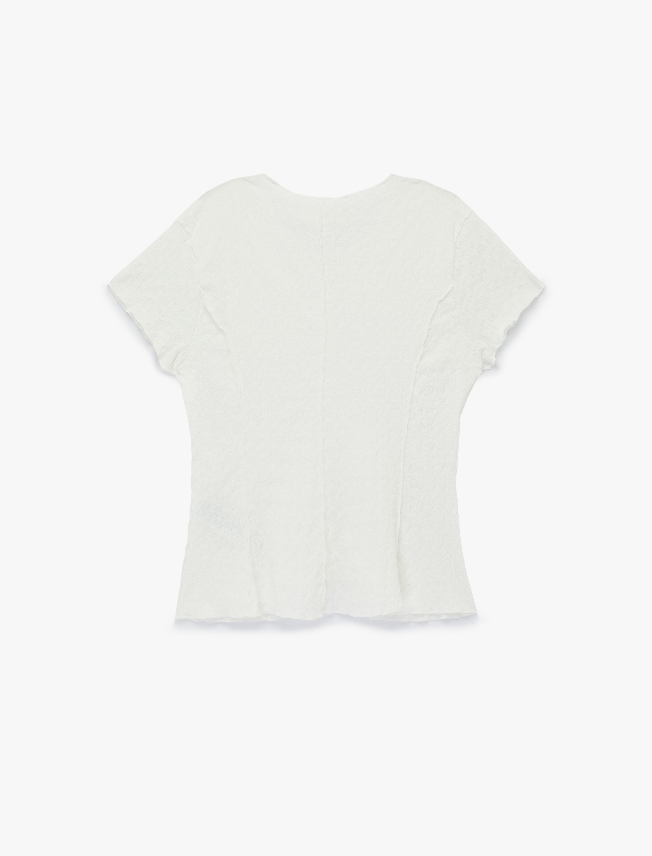   Nervürlü Kısa Kollu Bisiklet Yaka Bürümcük Slim Fit Bluz