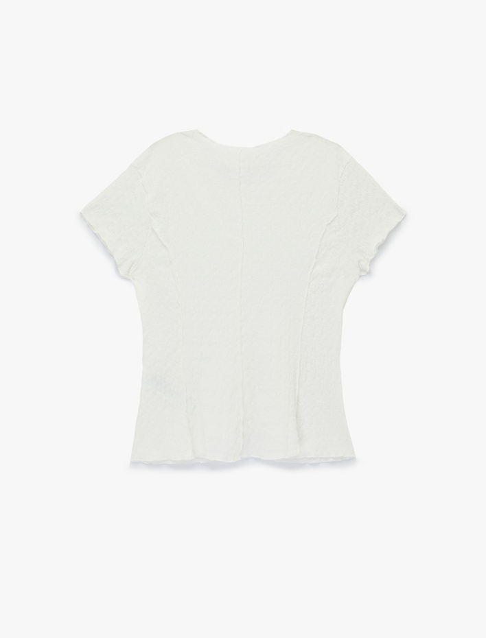  Nervürlü Kısa Kollu Bisiklet Yaka Bürümcük Slim Fit Bluz