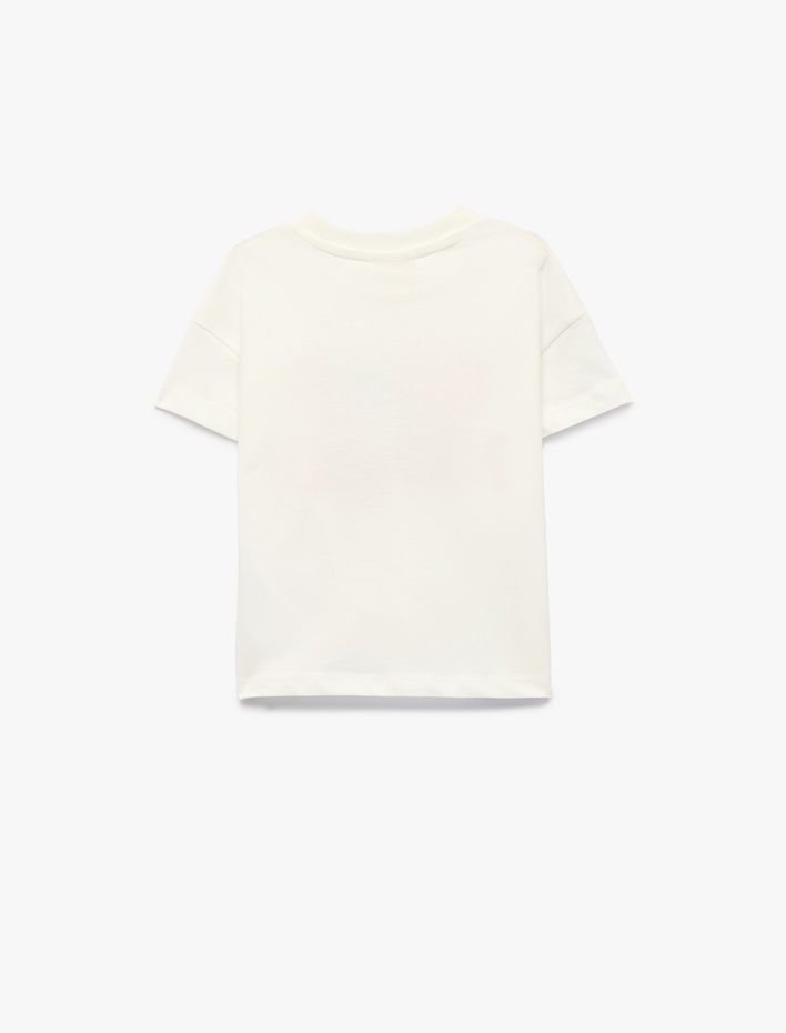 Kız Bebek Pamuklu Baskılı Bisiklet Yaka Kısa Kollu Tişört