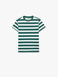 Pamuklu Kısa Kollu Bisiklet Yaka Çizgili Tişört