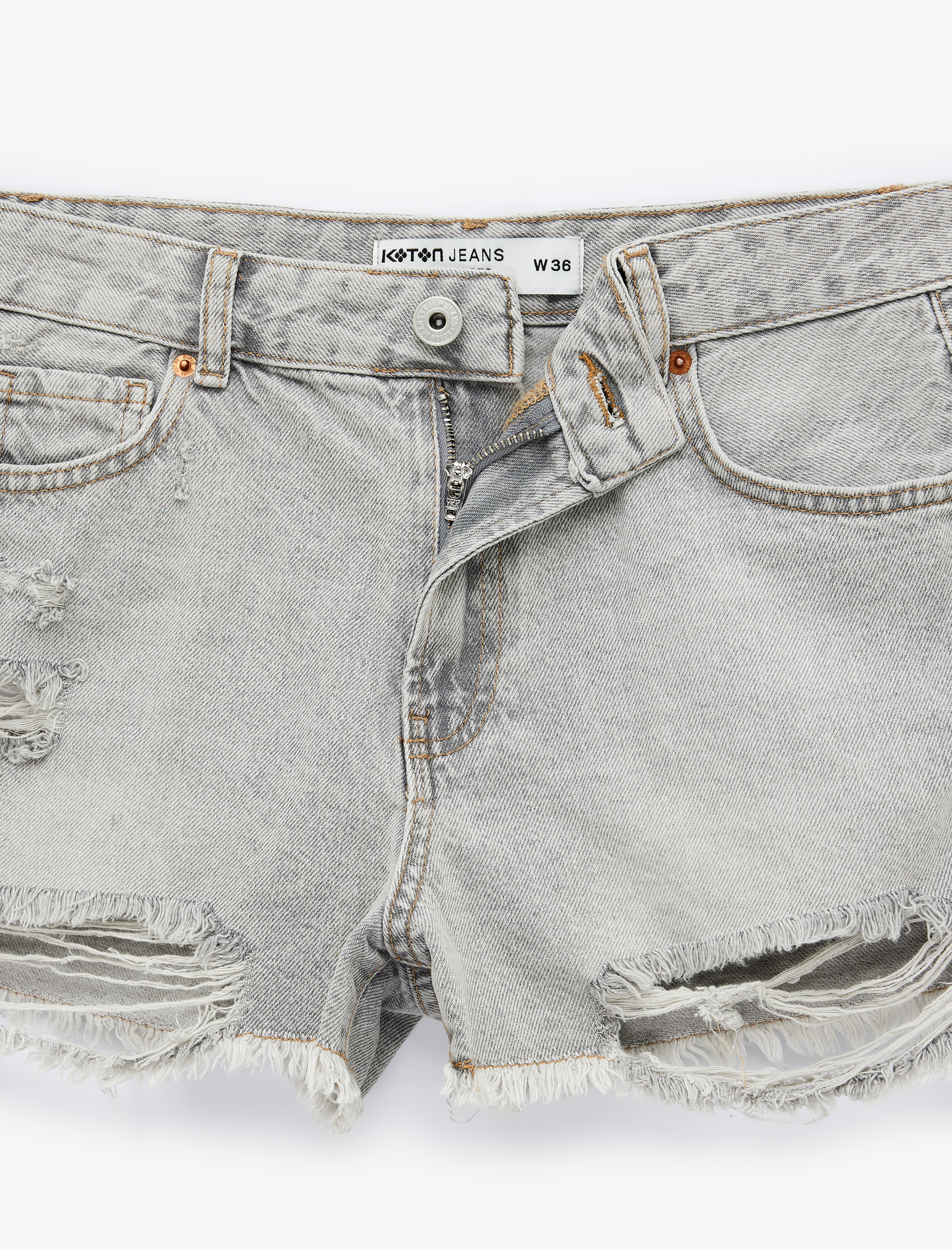   Pamuklu Rahat Kalıp Yıpratma Detaylı Mini Denim Şort