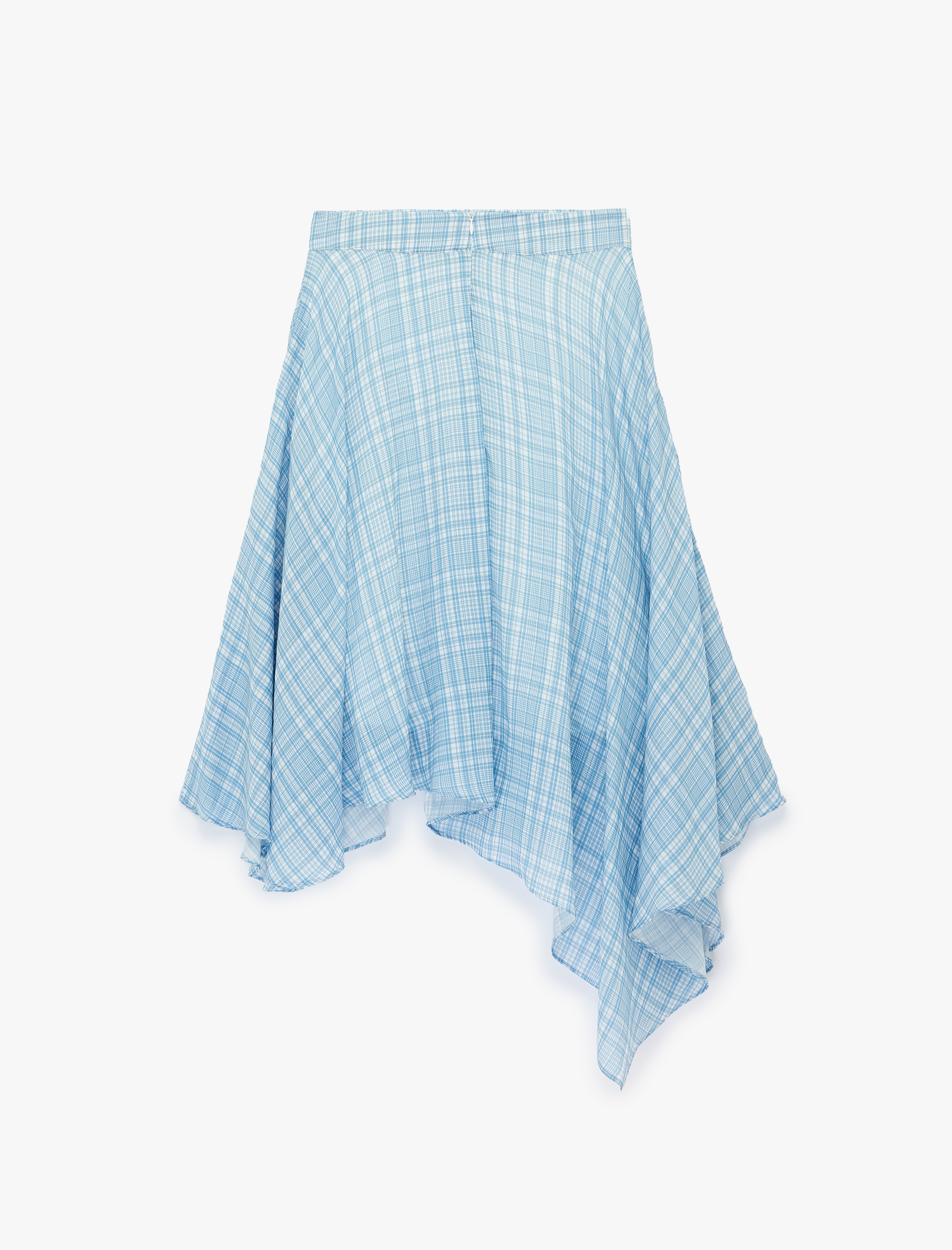   Viskon Karışımlı Asimetrik Kesim Ekoseli Midi Etek