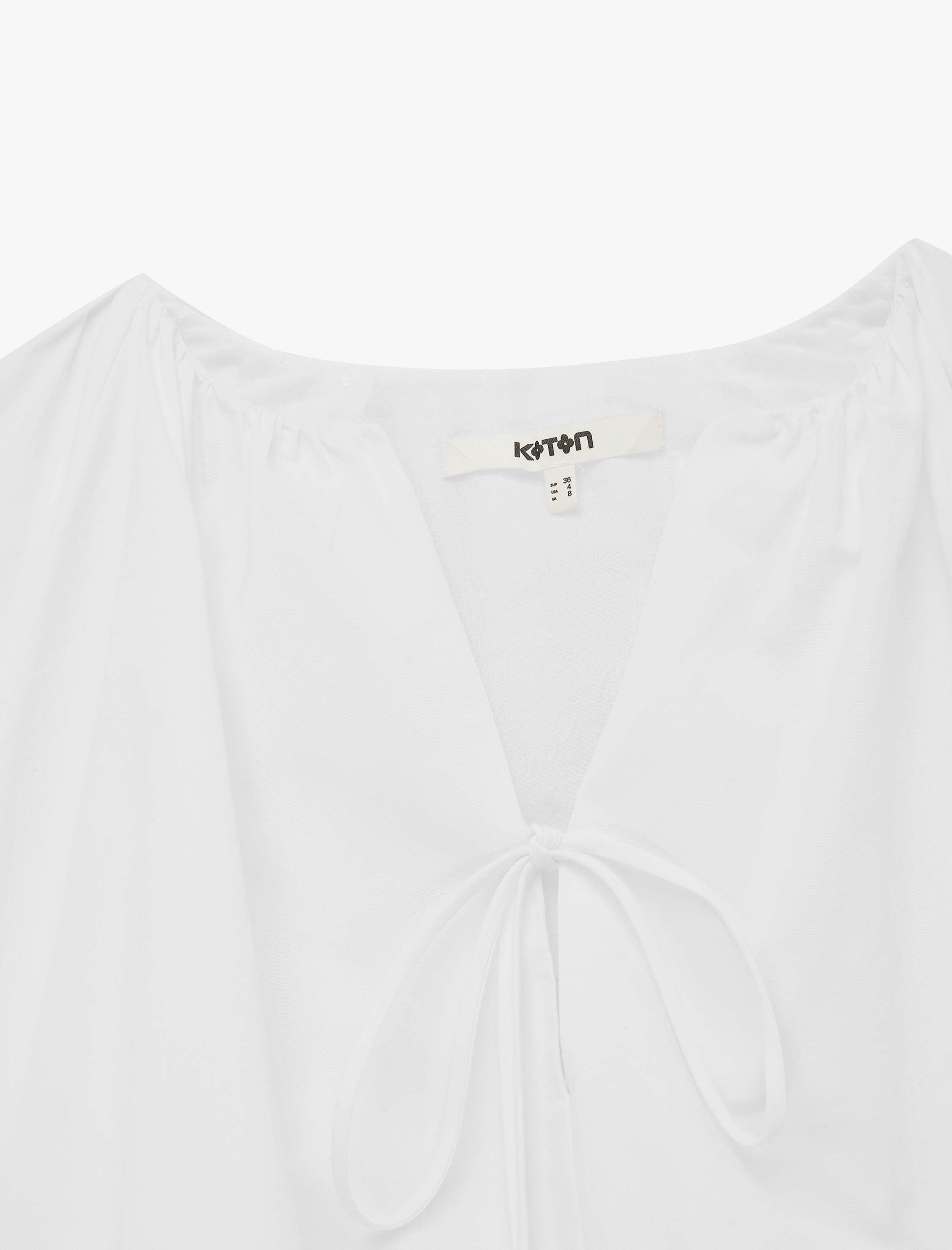   Pamuklu Poplin Kumaş Önden Bağlama Detaylı Kısa Kollu Balon Fit Oversize Bluz