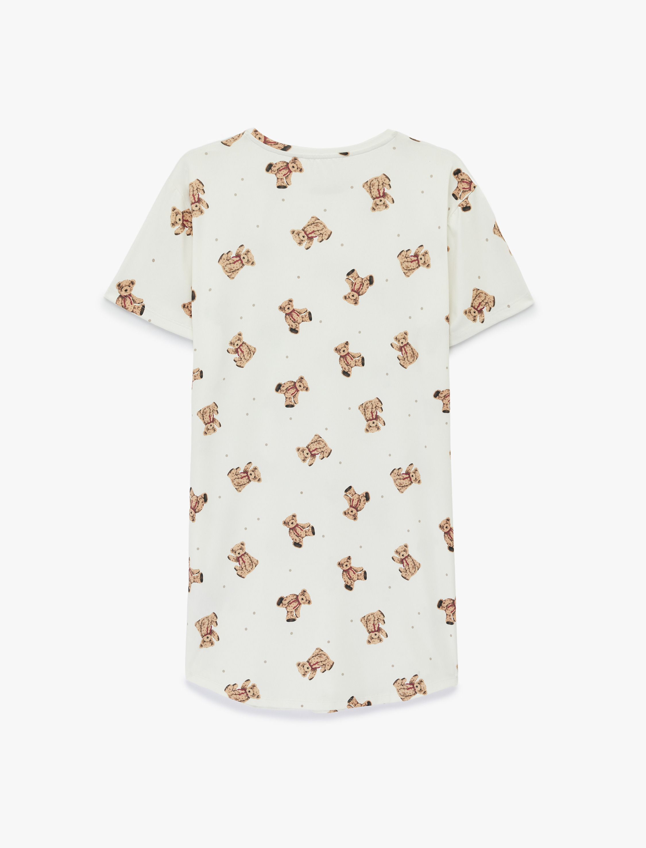   Ayıcık Baskılı Bisiklet Yaka Kısa Kollu Gecelik