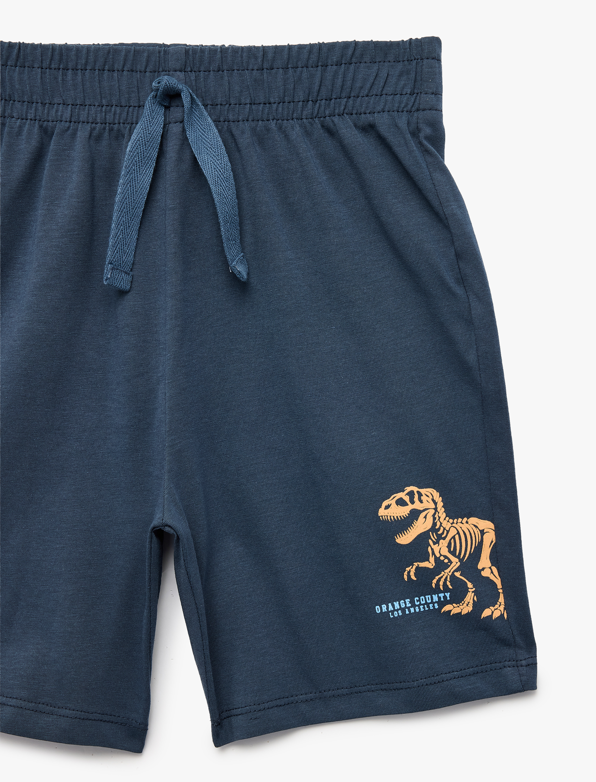  Erkek Çocuk Pamuklu Dinozor Baskılı Beli Bağcıklı Şort