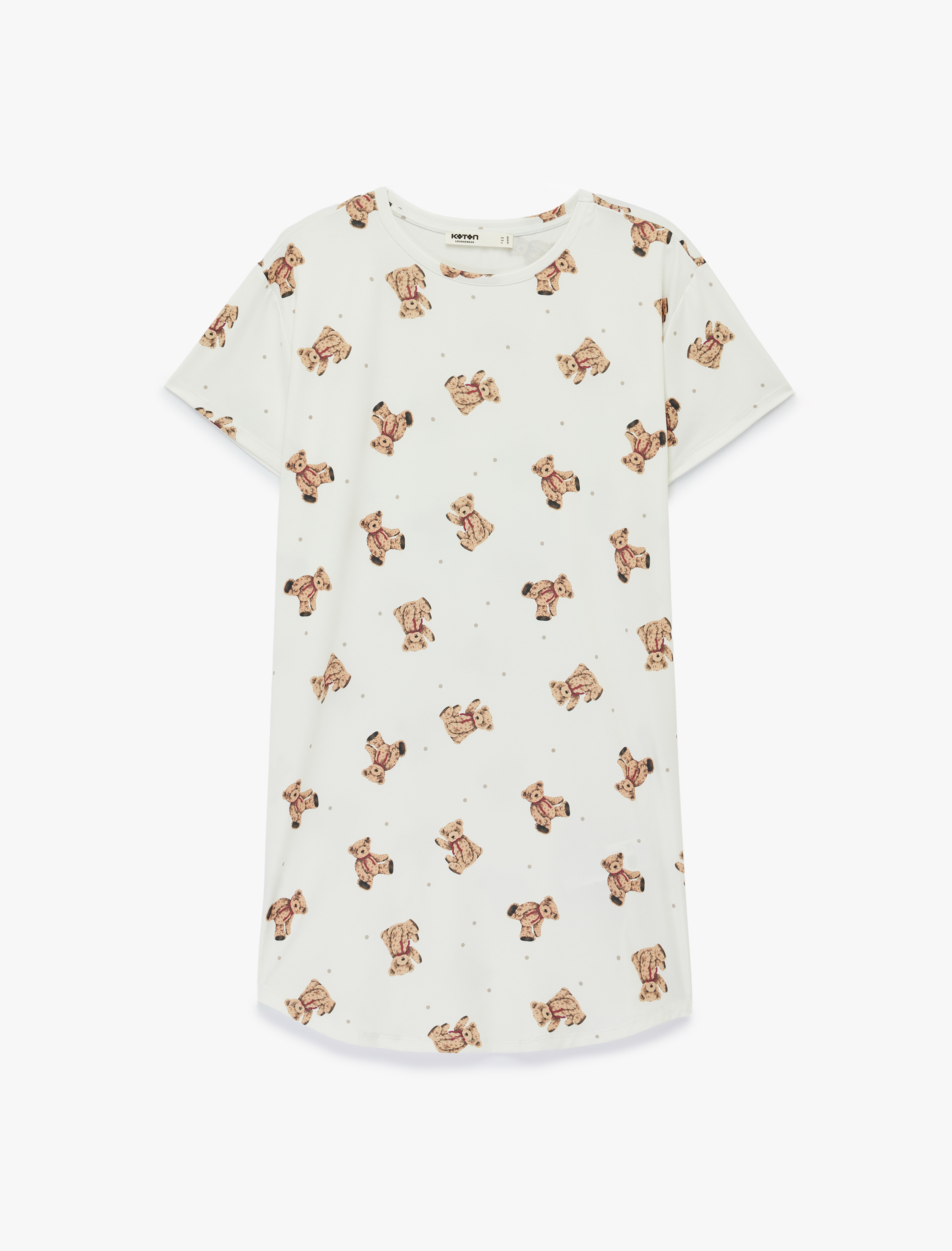   Ayıcık Baskılı Bisiklet Yaka Kısa Kollu Gecelik