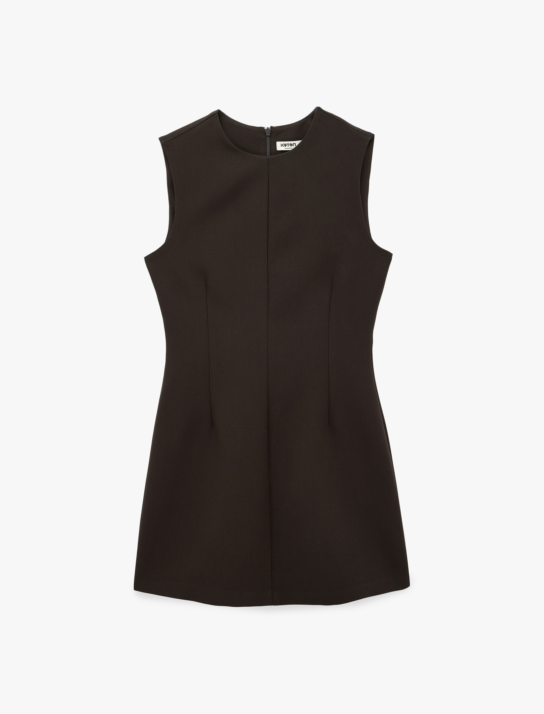   Viskon Karışımlı Dikiş Detaylı Kolsuz Bisiklet Yaka Mini Elbise