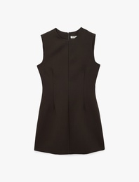 Viskon Karışımlı Dikiş Detaylı Kolsuz Bisiklet Yaka Mini Elbise