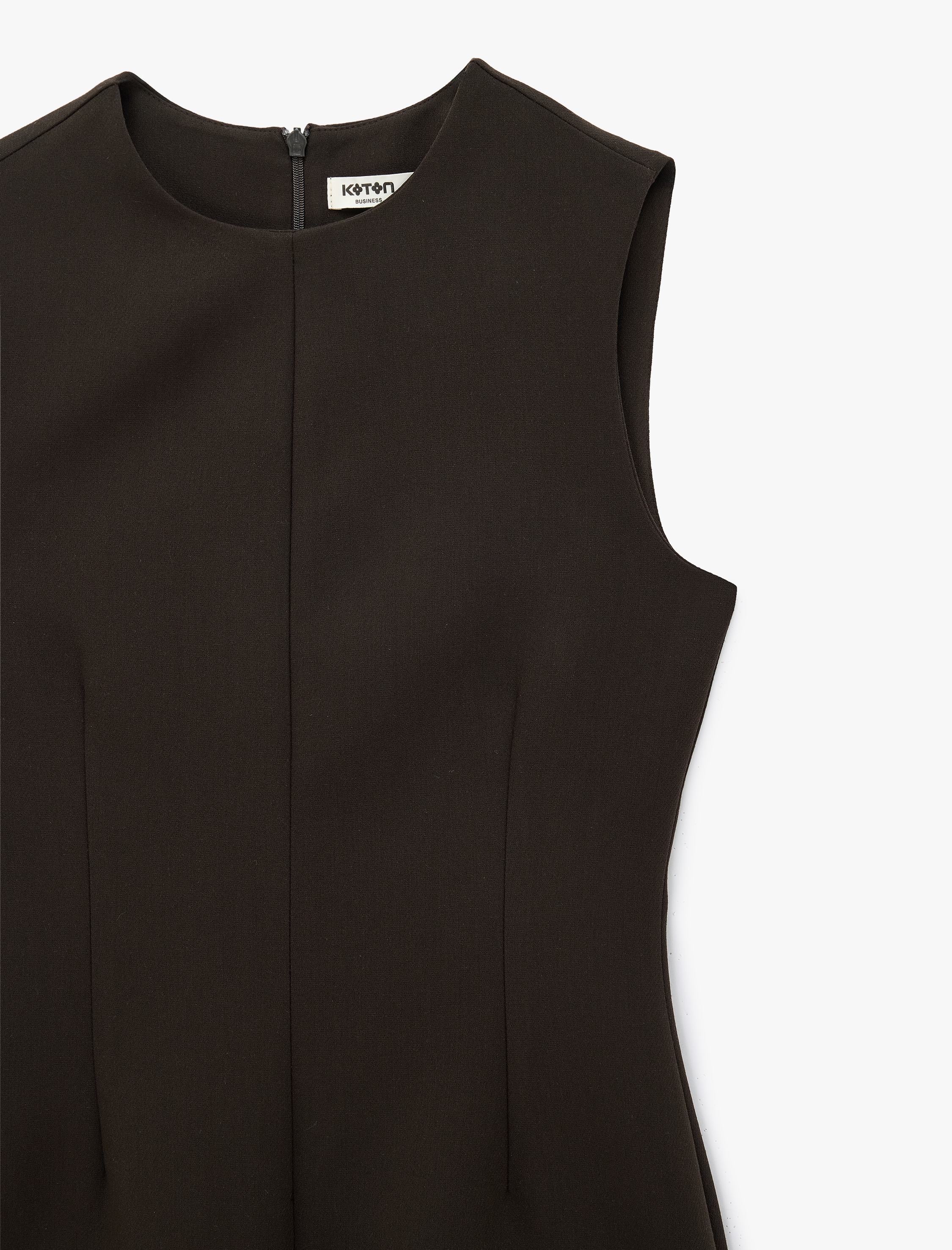   Viskon Karışımlı Dikiş Detaylı Kolsuz Bisiklet Yaka Mini Elbise