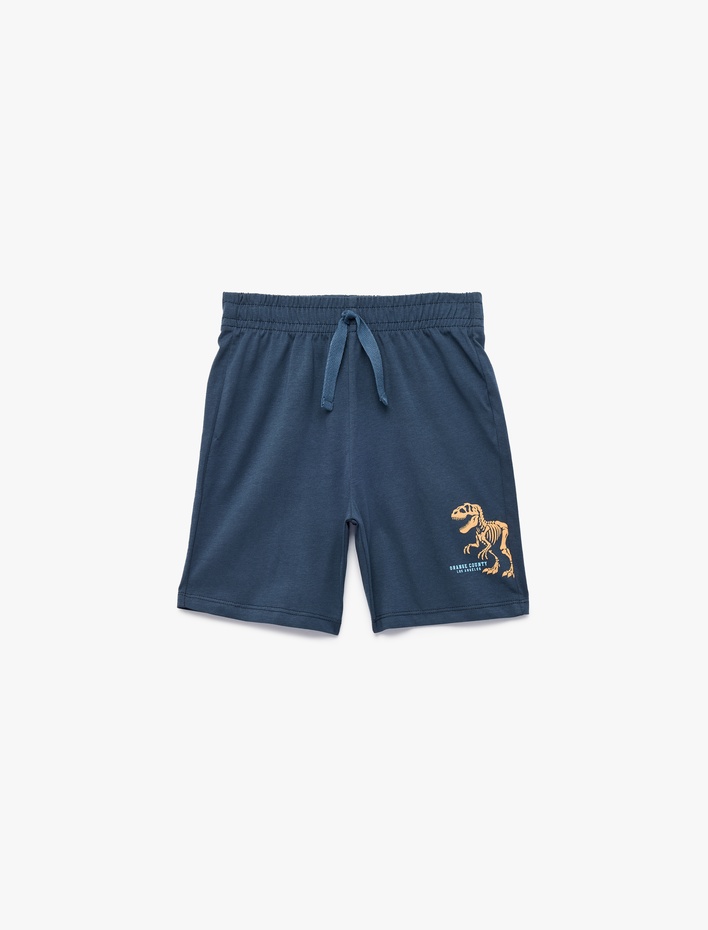 Erkek Çocuk Pamuklu Dinozor Baskılı Beli Bağcıklı Şort