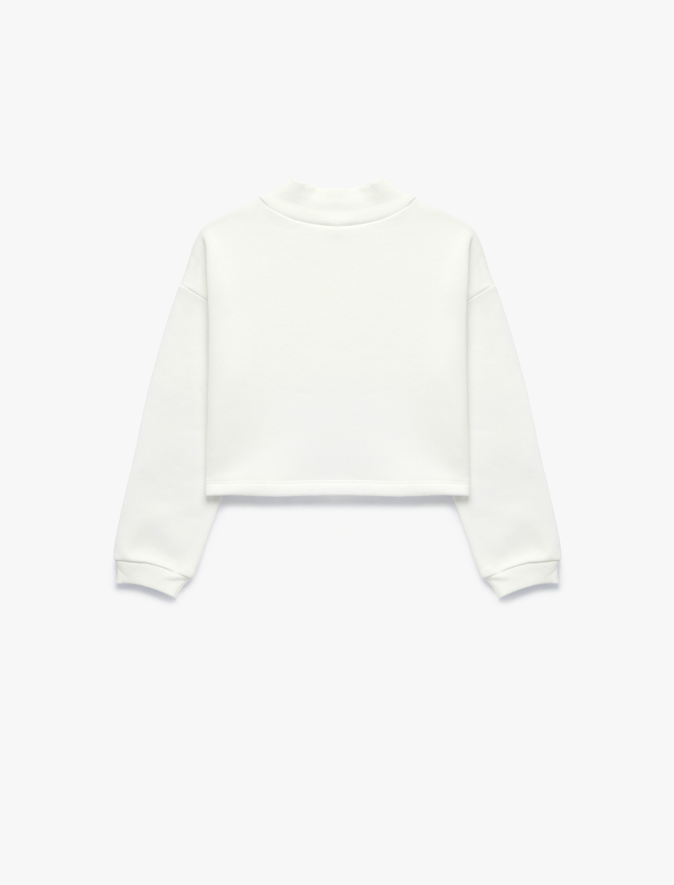  Kız Çocuk Cumhuriyet Baskılı Crop Sweatshirt Uzun Kollu Bisiklet Yaka Şardonlu