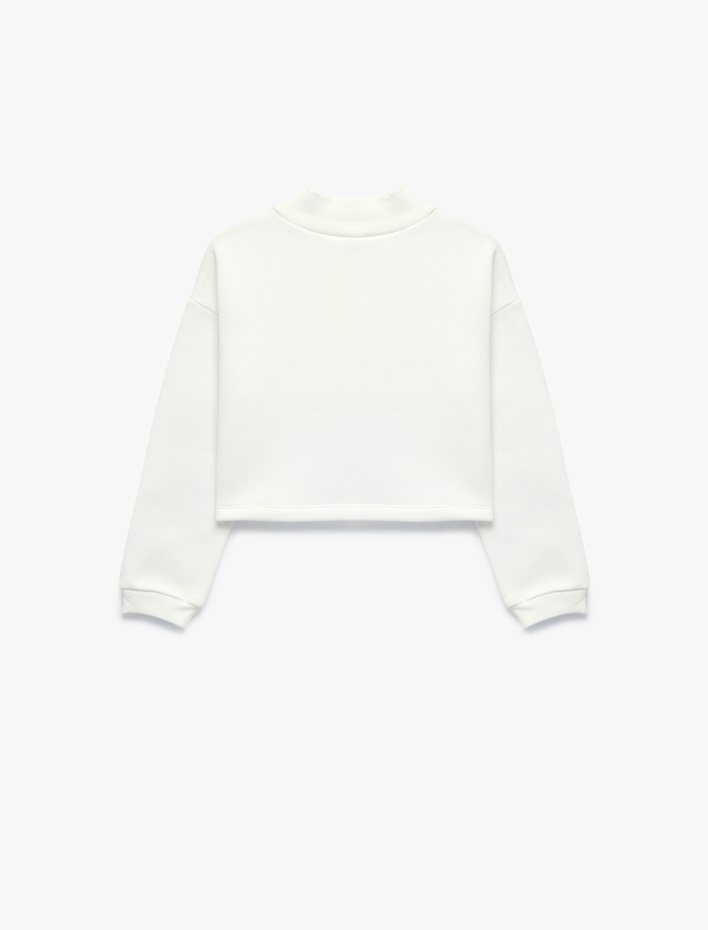 Kız Çocuk Cumhuriyet Baskılı Crop Sweatshirt Uzun Kollu Bisiklet Yaka Şardonlu