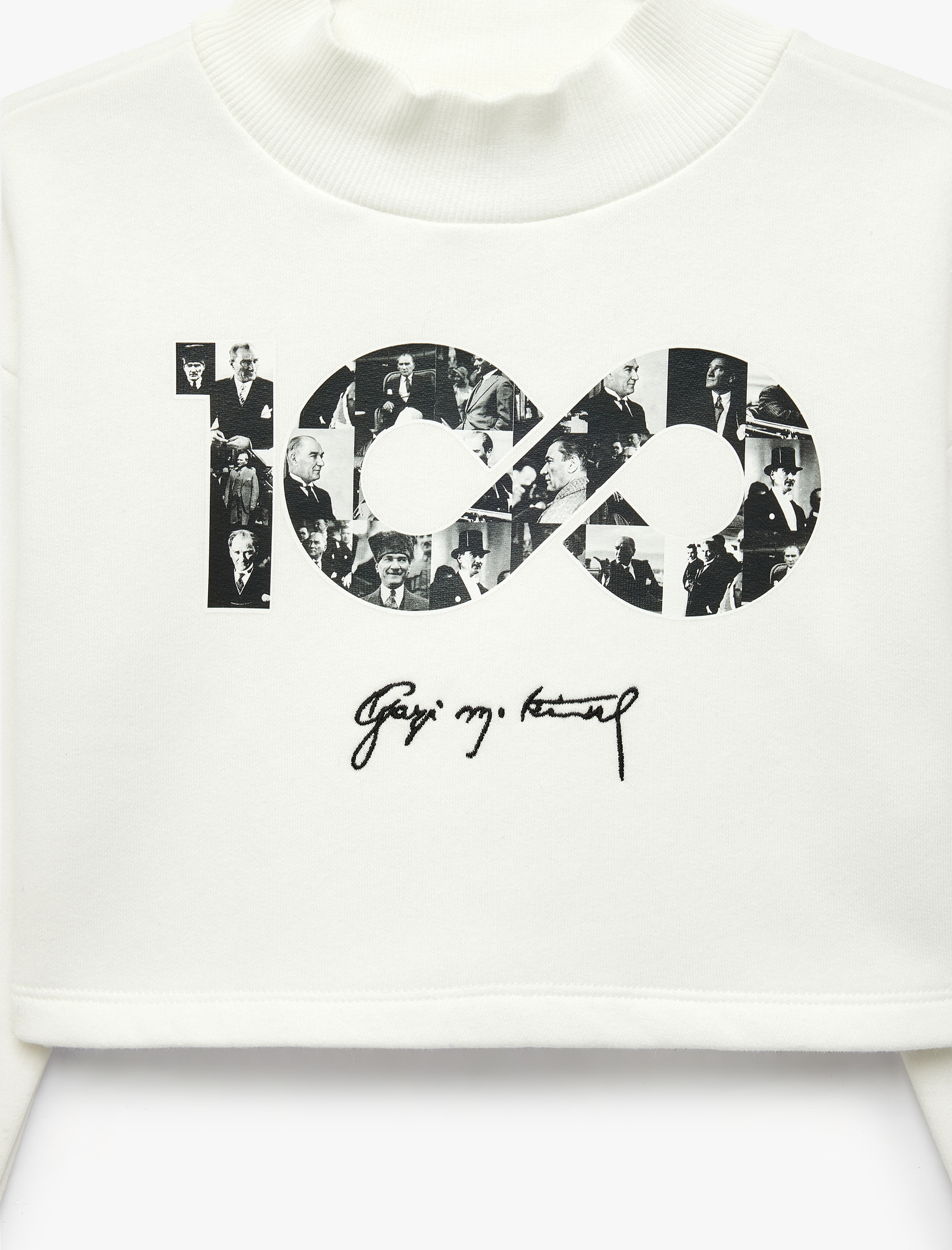  Kız Çocuk Cumhuriyet Baskılı Crop Sweatshirt Uzun Kollu Bisiklet Yaka Şardonlu