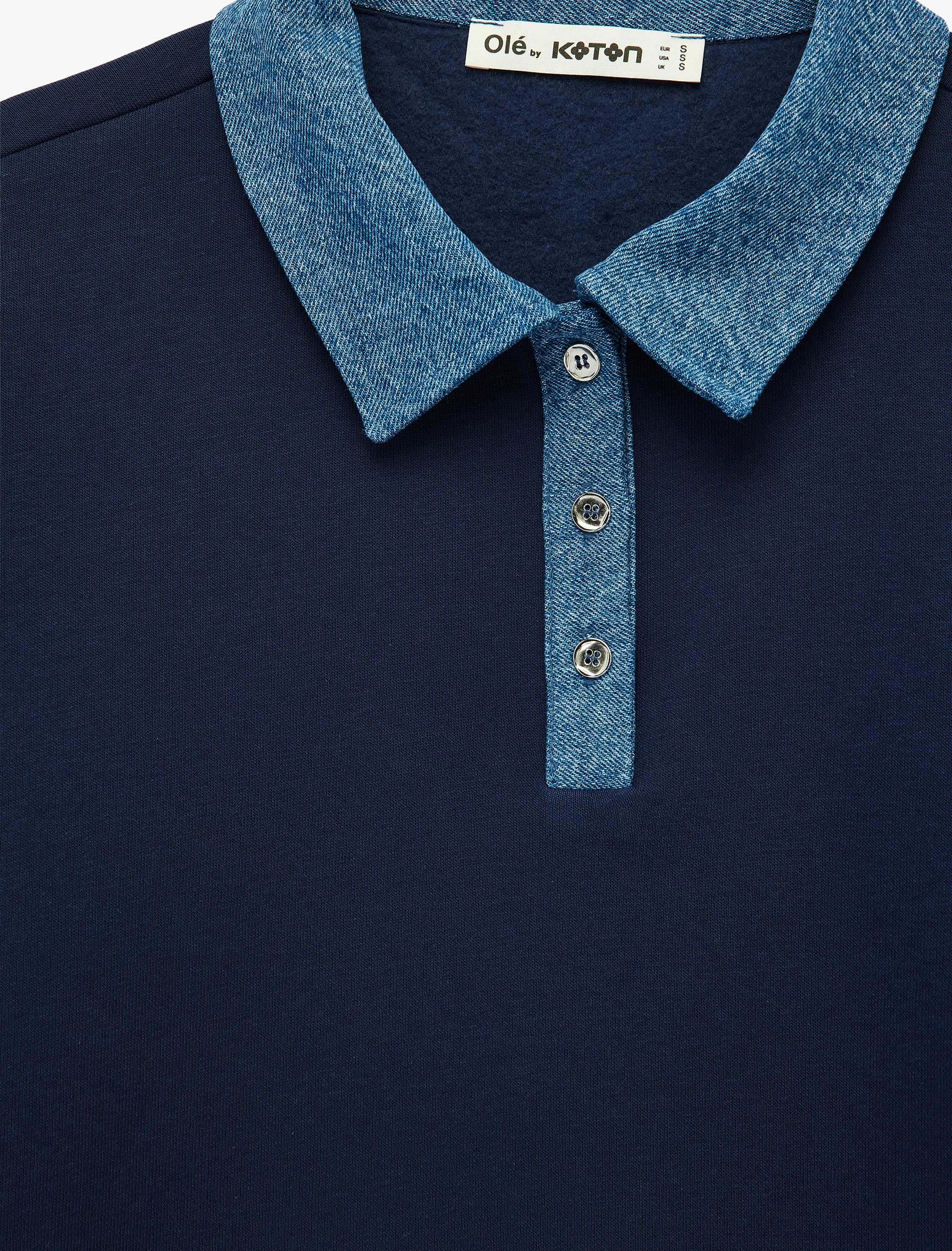   Düğmeli Uzun Kollu Rahat Kalıp Şardonlu Polo Yaka Sweatshirt