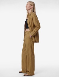 Beli Bağlamalı Modal Kumaş Cepli Geniş Paça Çizgili Pantolon