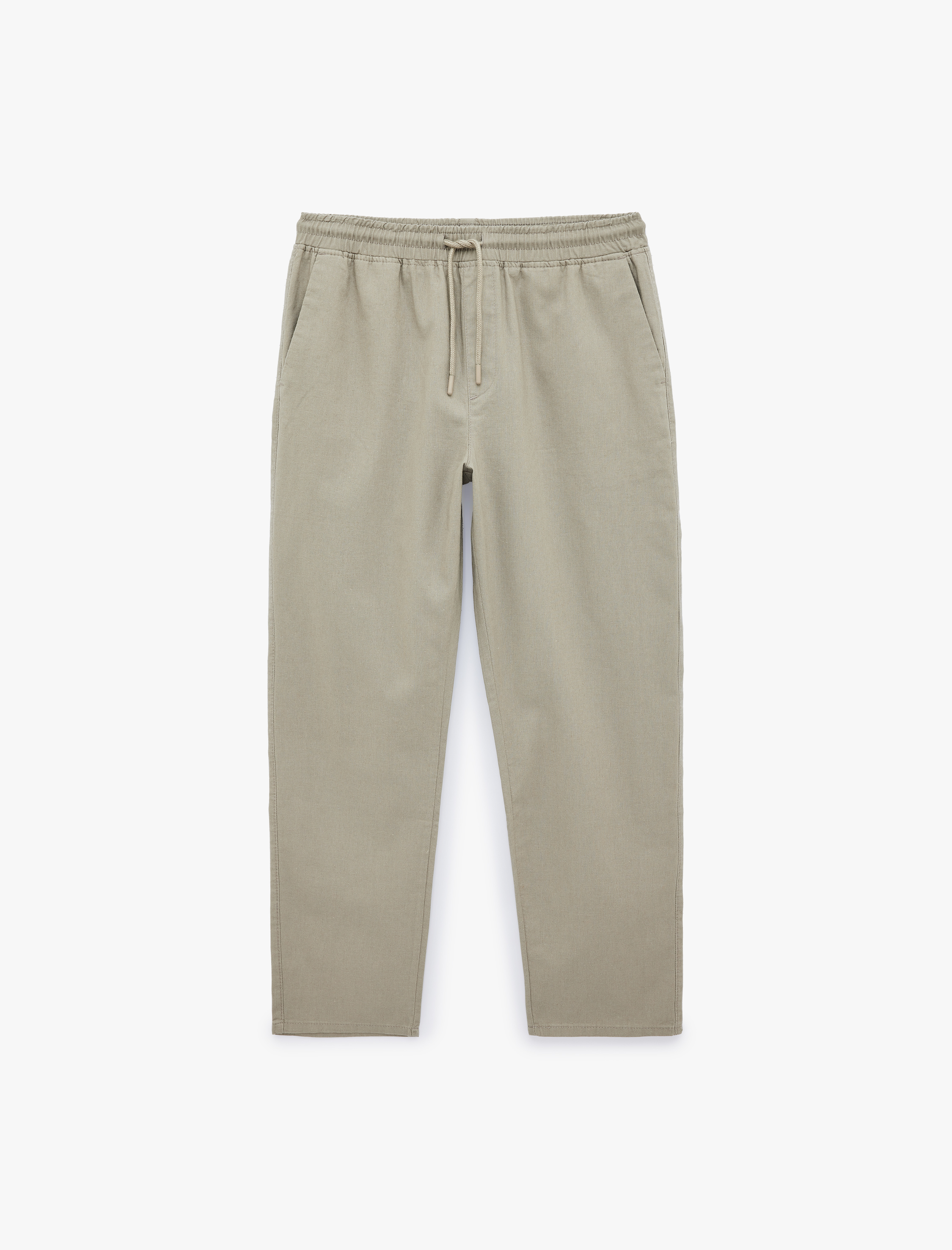   Keten Pamuk Karışımlı Cepli Beli Bağcıklı Pantolon