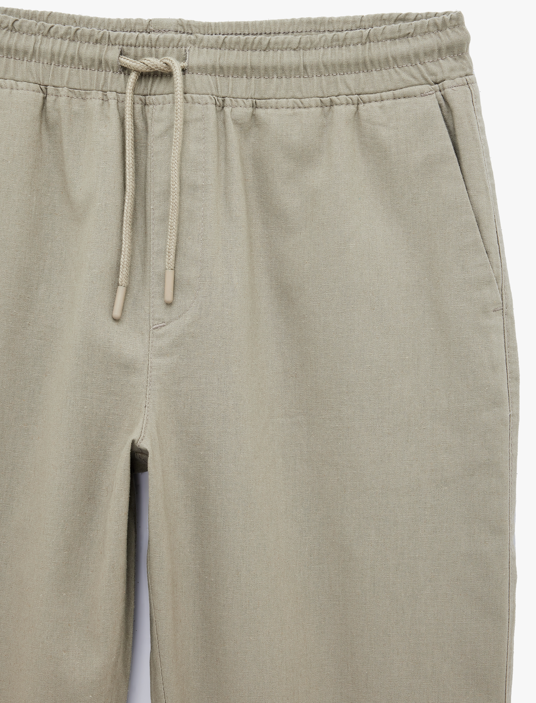   Keten Pamuk Karışımlı Cepli Beli Bağcıklı Pantolon