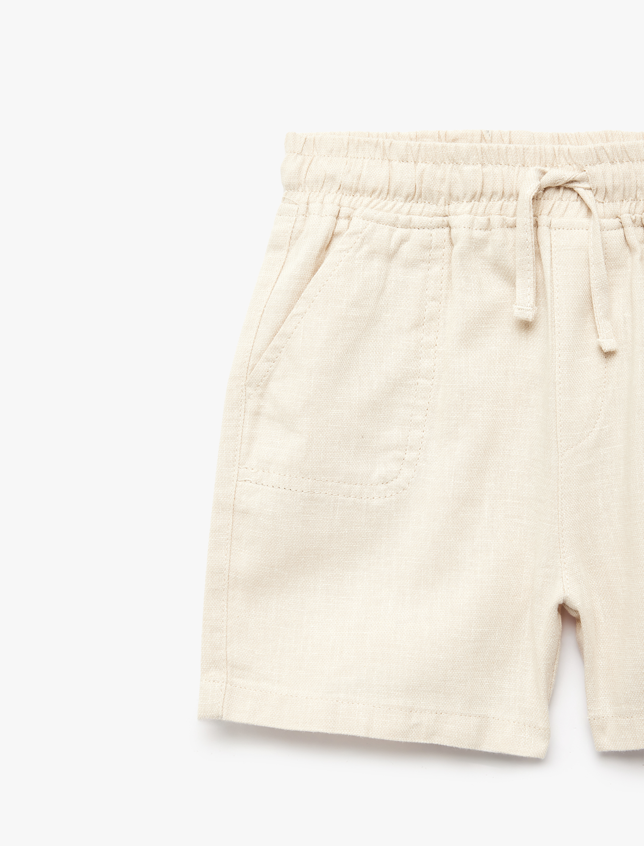 Erkek Bebek Keten ve Pamuk Karışımlı Beli Bağcıklı Bermuda Şort