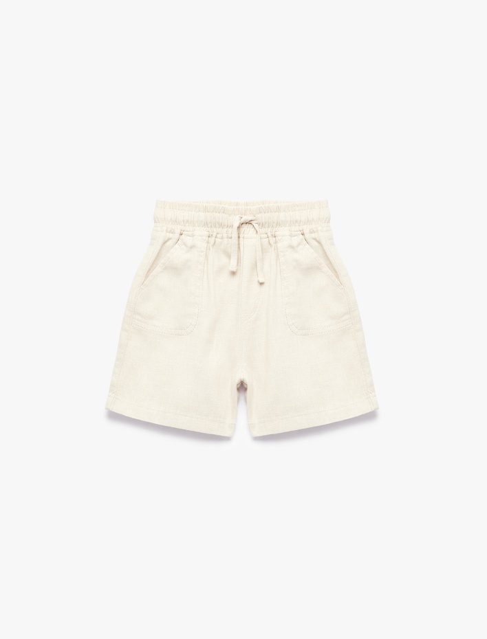 Erkek Bebek Keten ve Pamuk Karışımlı Beli Bağcıklı Bermuda Şort