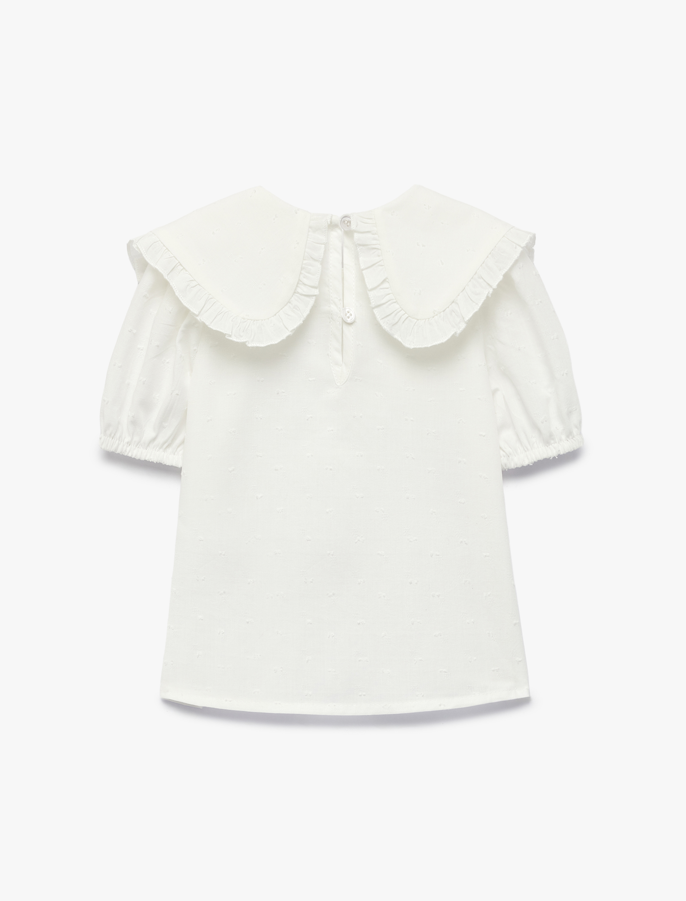  Kız Bebek Pamuklu Kısa Kollu Bebe Yaka Çiçek Nakış Detaylı Bluz