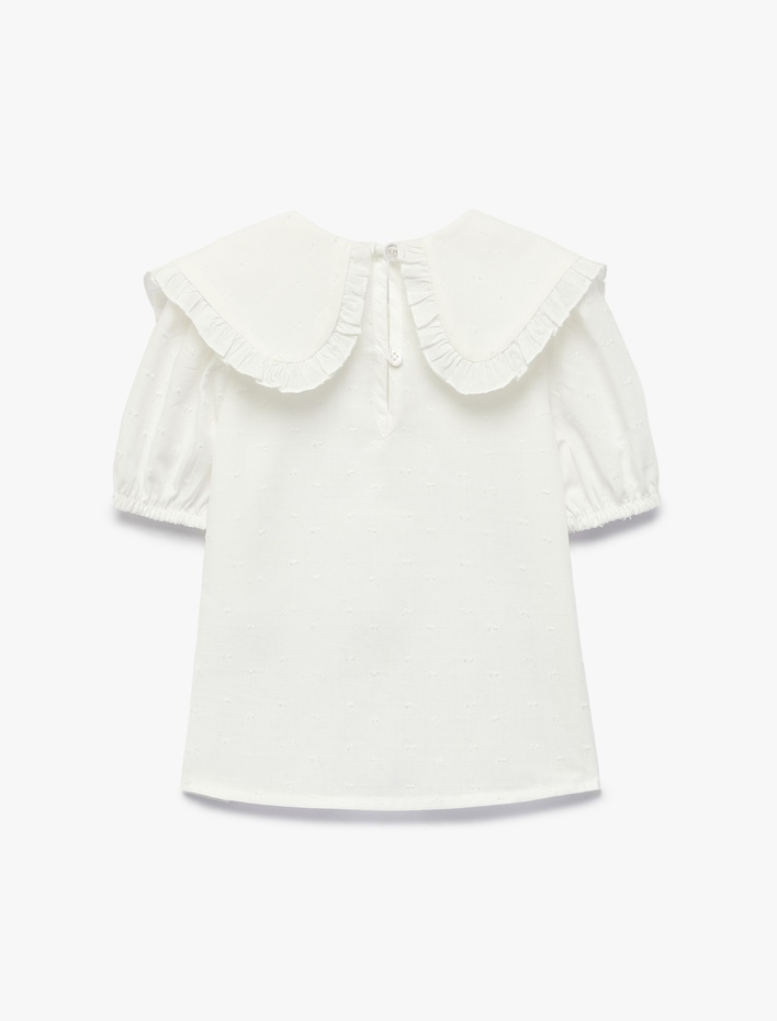 Kız Bebek Pamuklu Kısa Kollu Bebe Yaka Çiçek Nakış Detaylı Bluz