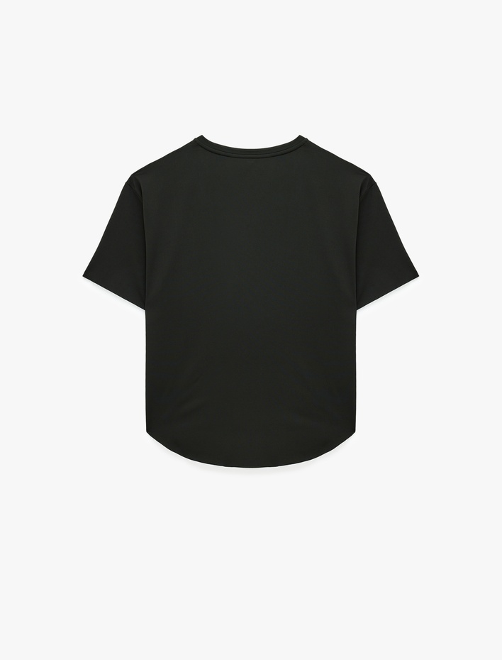  Rahat Kalıp Kısa Kollu Bisiklet Yaka Baskılı Spor Tişört