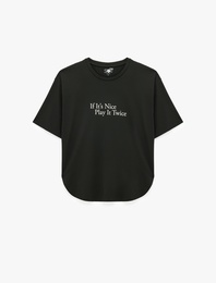 Rahat Kalıp Kısa Kollu Bisiklet Yaka Baskılı Spor Tişört