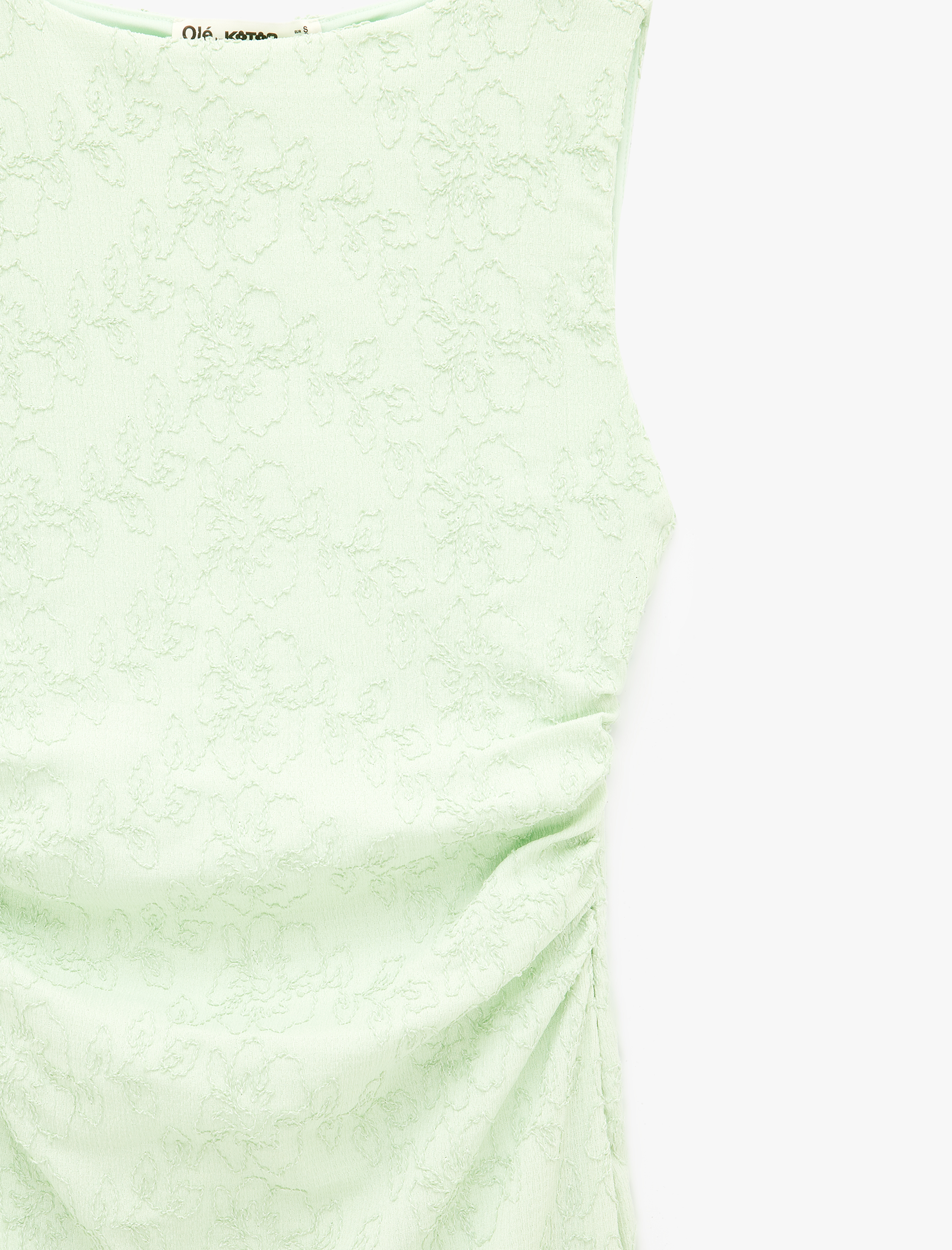   Kolsuz Bisiklet Yaka Drapeli Çiçek Nakışlı Uzun Elbise