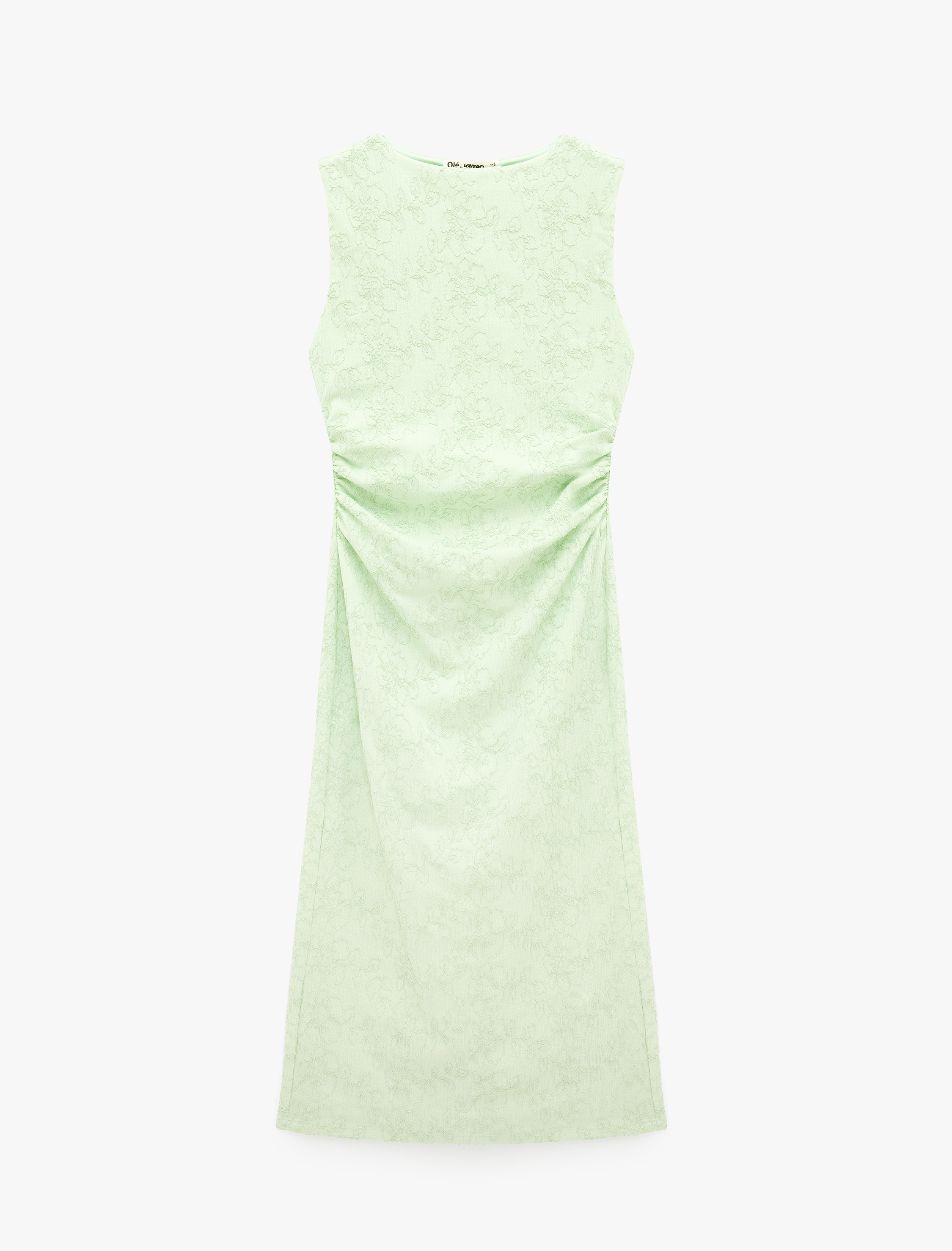   Kolsuz Bisiklet Yaka Drapeli Çiçek Nakışlı Uzun Elbise