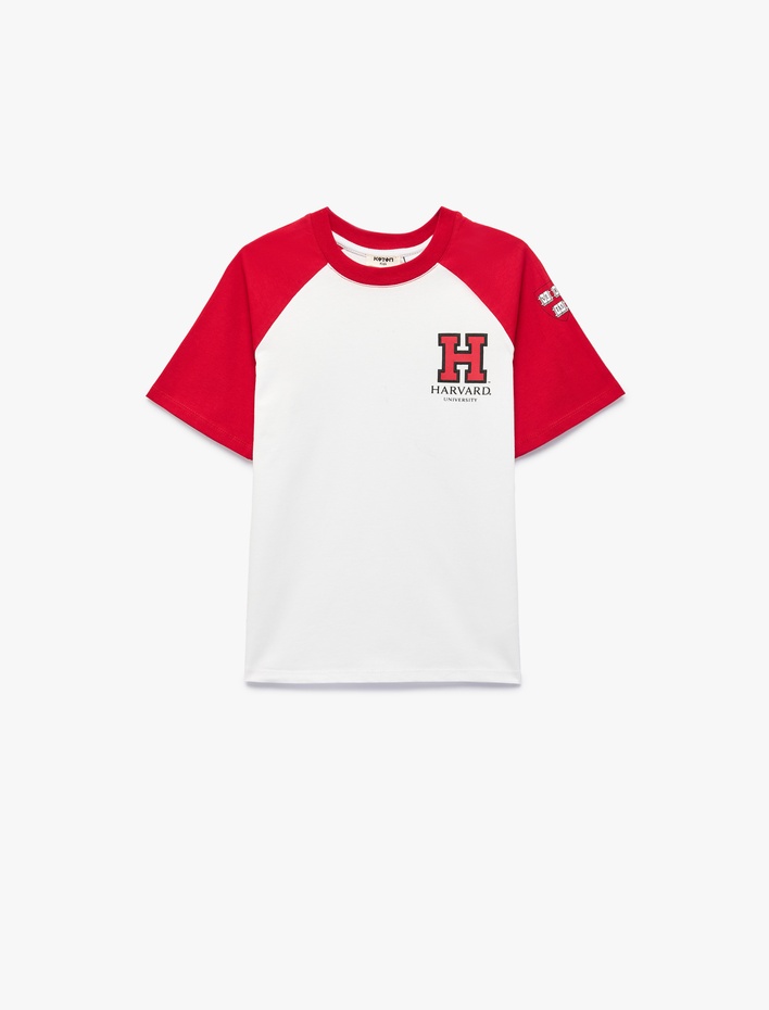 Erkek Çocuk Harvard Baskılı Pamuklu Kısa Kollu Bisiklet Yaka Lisanslı Tişört