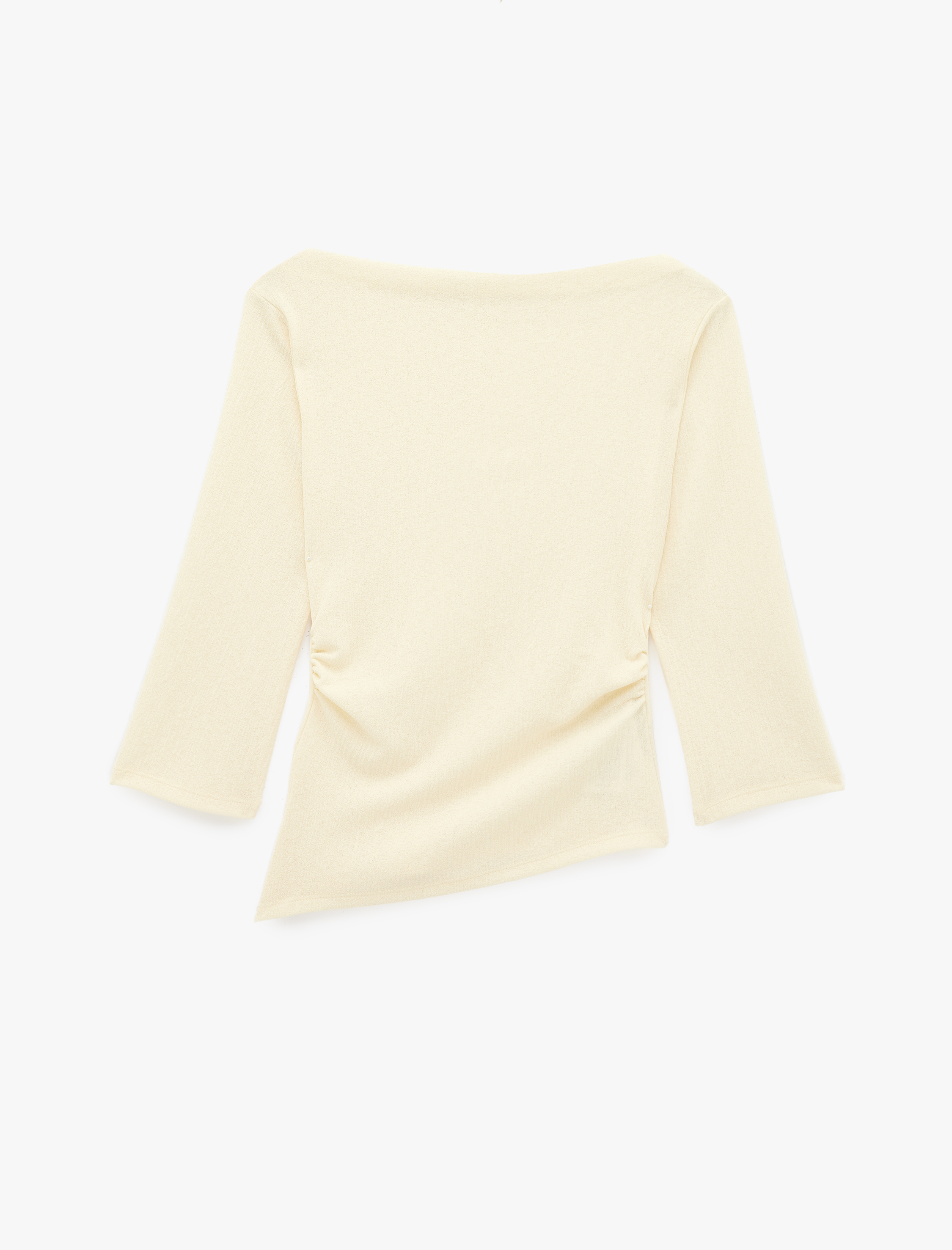   Krep Kumaş Slim Fit Drape Detaylı Asimetrik Kesim Yuvarlak Kayık Yaka Tişört