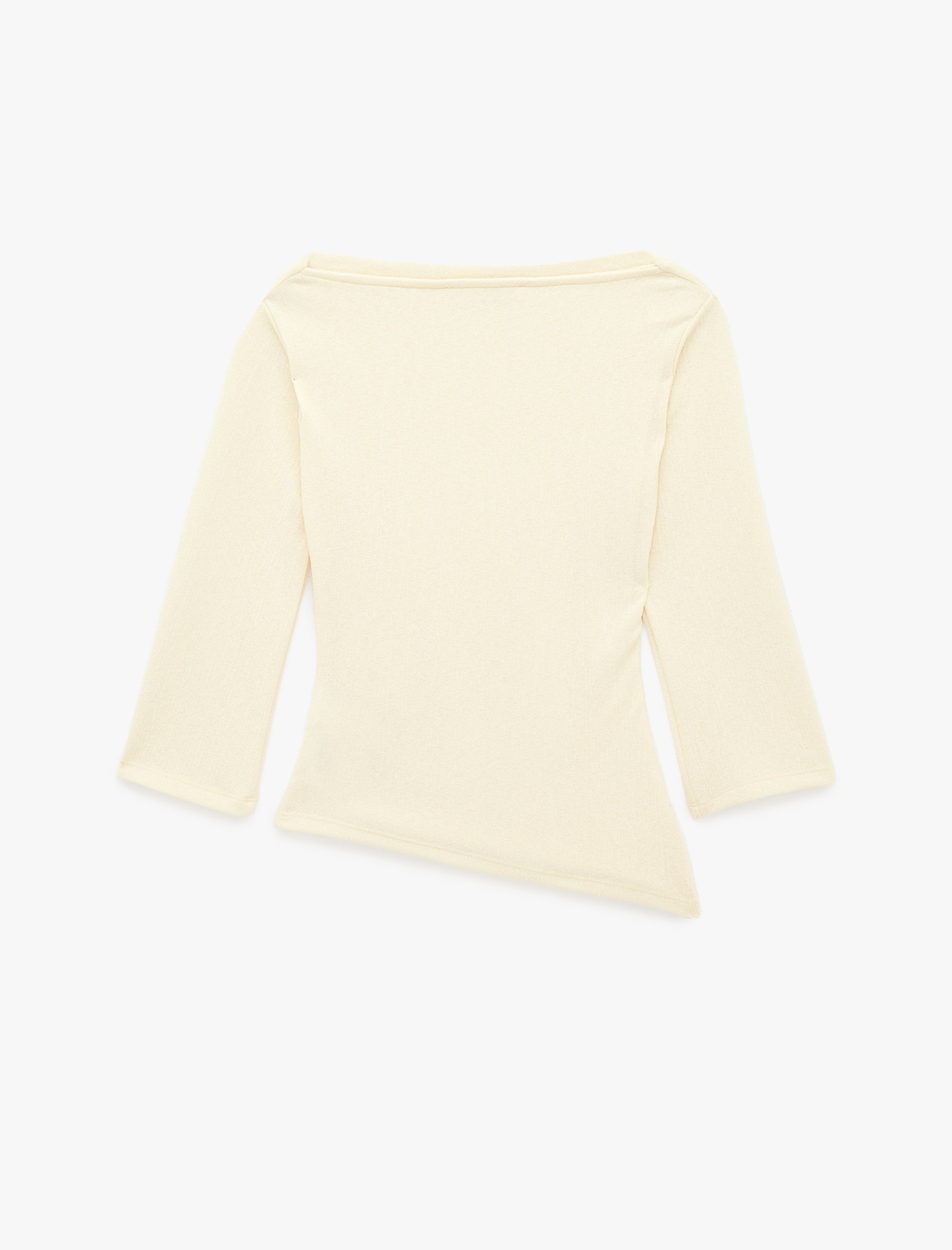   Krep Kumaş Slim Fit Drape Detaylı Asimetrik Kesim Yuvarlak Kayık Yaka Tişört