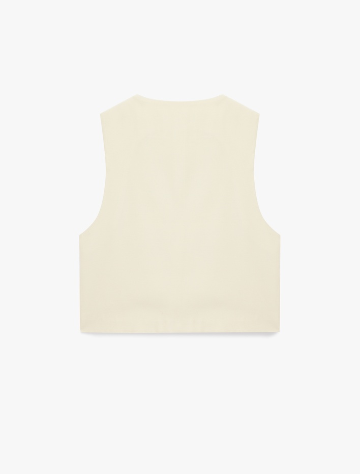  Viskon Düğmeli V Yaka Kolsuz Yelek