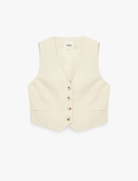 Viskon Düğmeli V Yaka Kolsuz Yelek