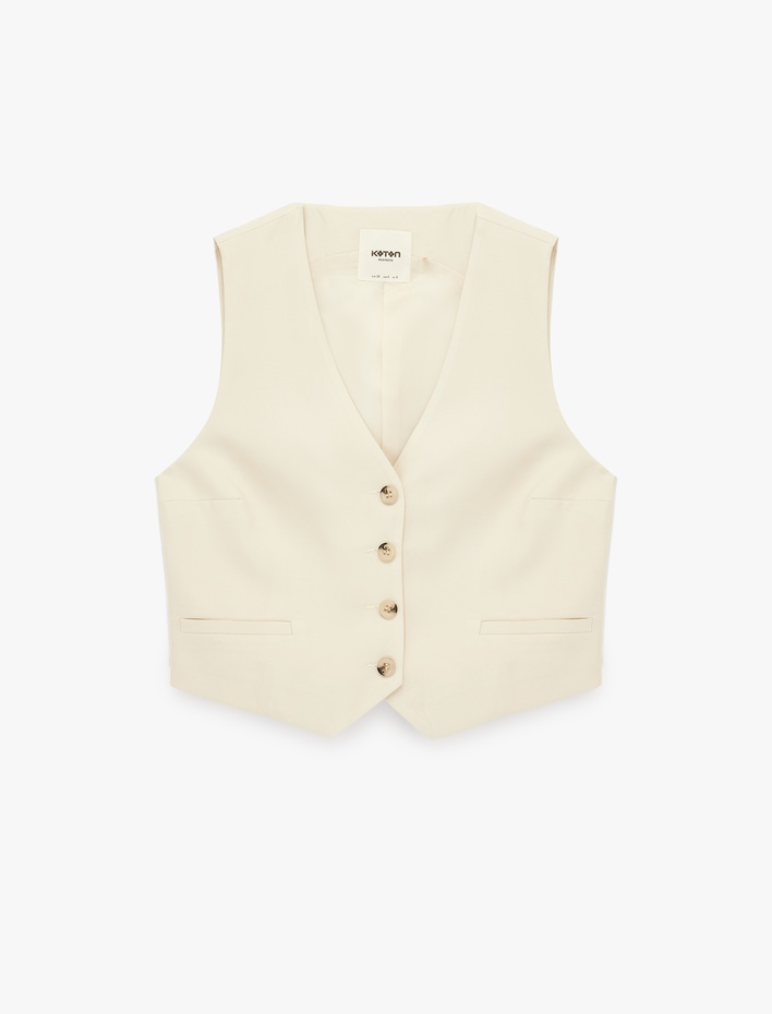  Viskon Düğmeli V Yaka Kolsuz Yelek