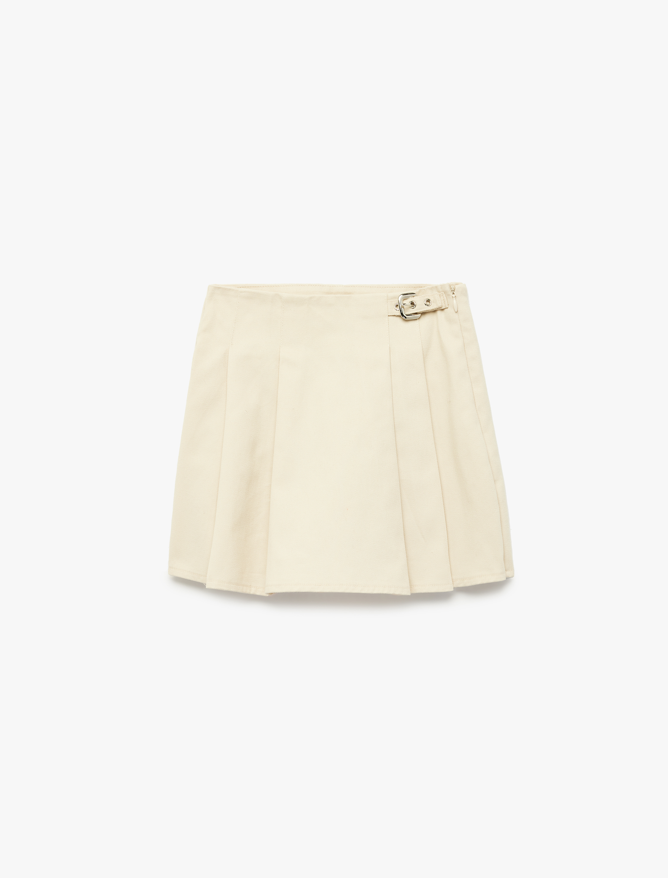  Kız Çocuk Metal Toka Detaylı Pamuklu Pileli Şort Etek