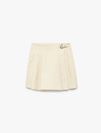 Metal Toka Detaylı Pamuklu Pileli Şort Etek