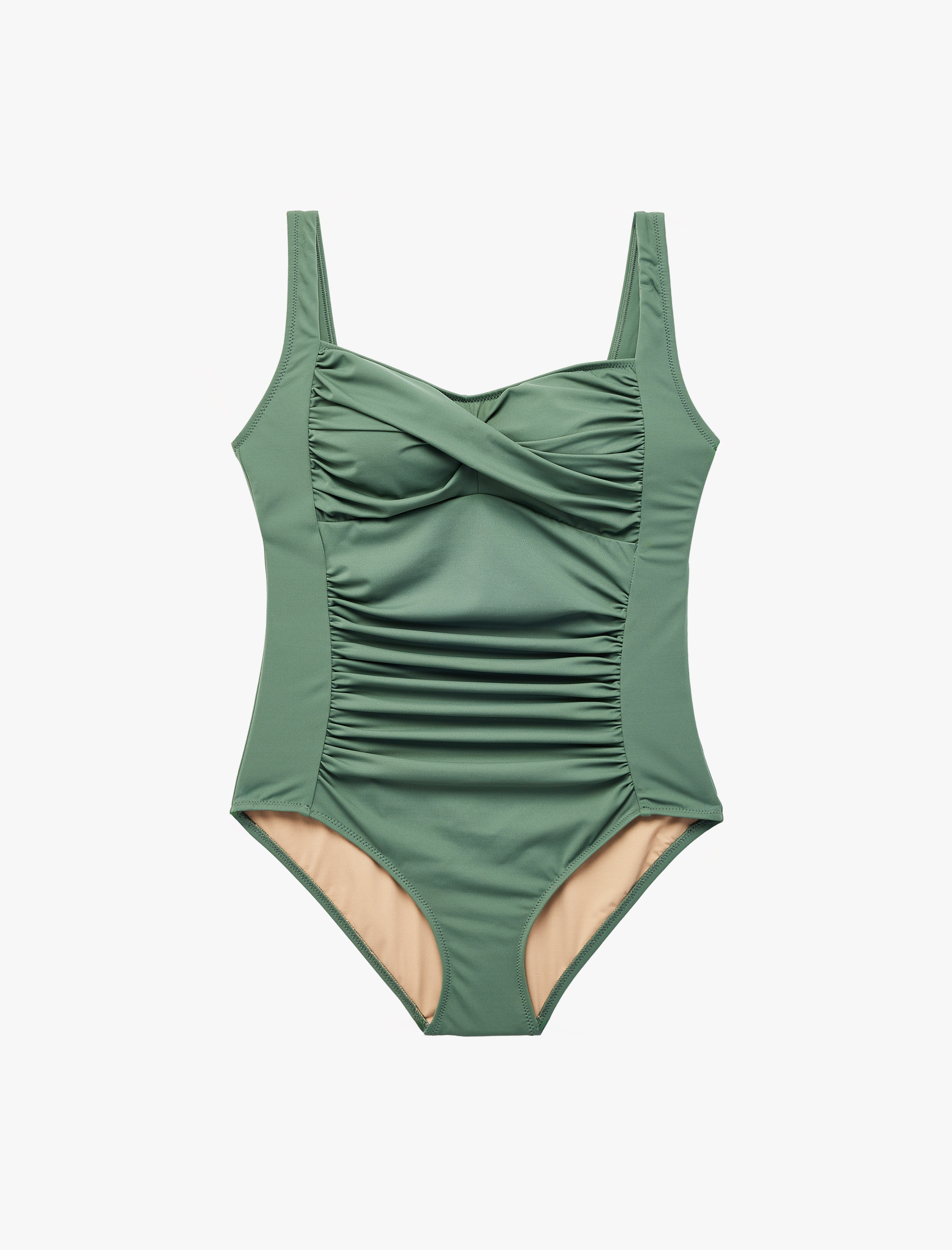   Kalp Yaka Drape Detaylı Kalın Askılı Toparlayıcı Mayo