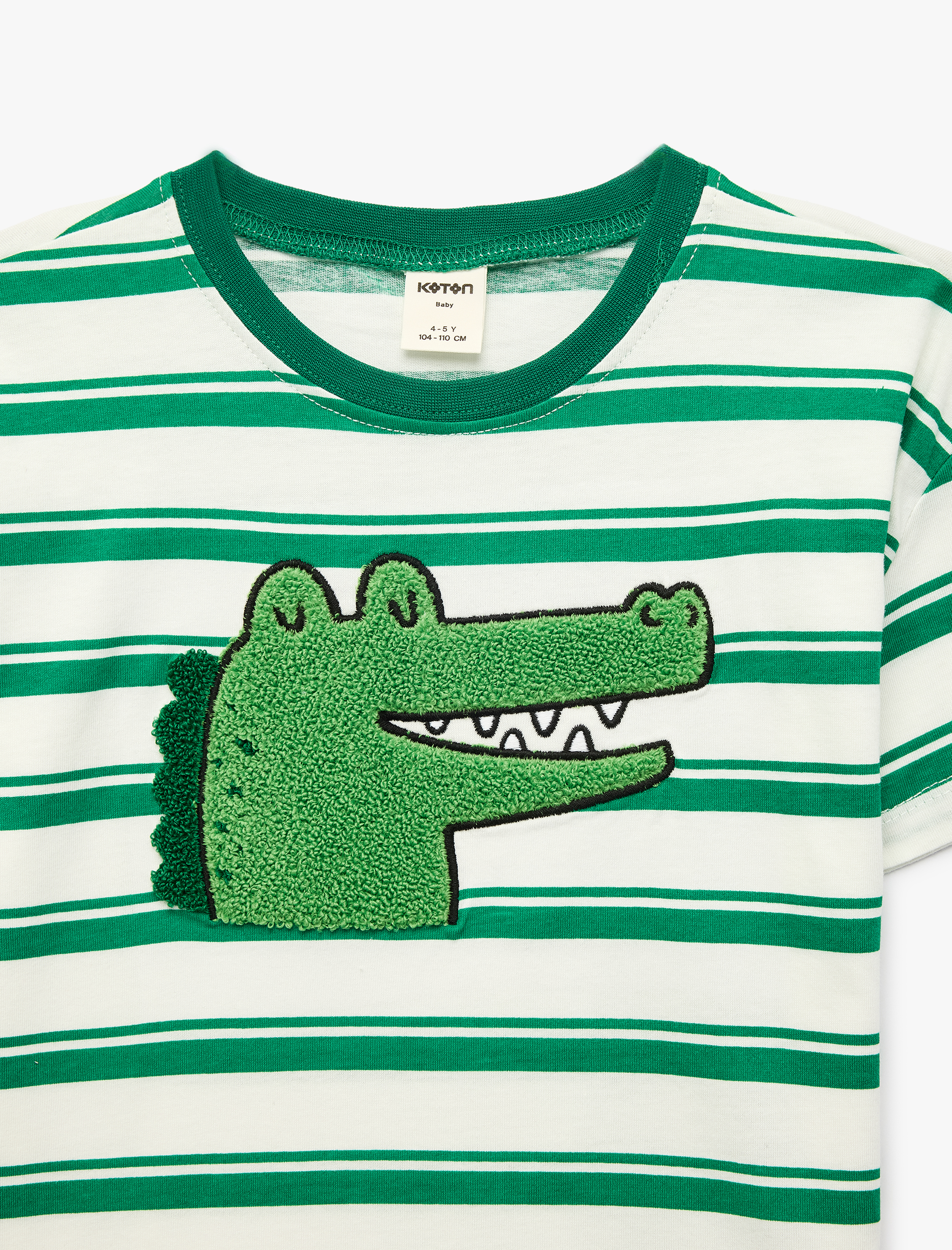  Erkek Bebek Pamuklu Kısa Kollu Bisiklet Yaka Nakışlı Çizgili Tişört