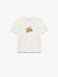 Kısa Kollu Bisiklet Yaka Pamuklu Baskılı Tişört