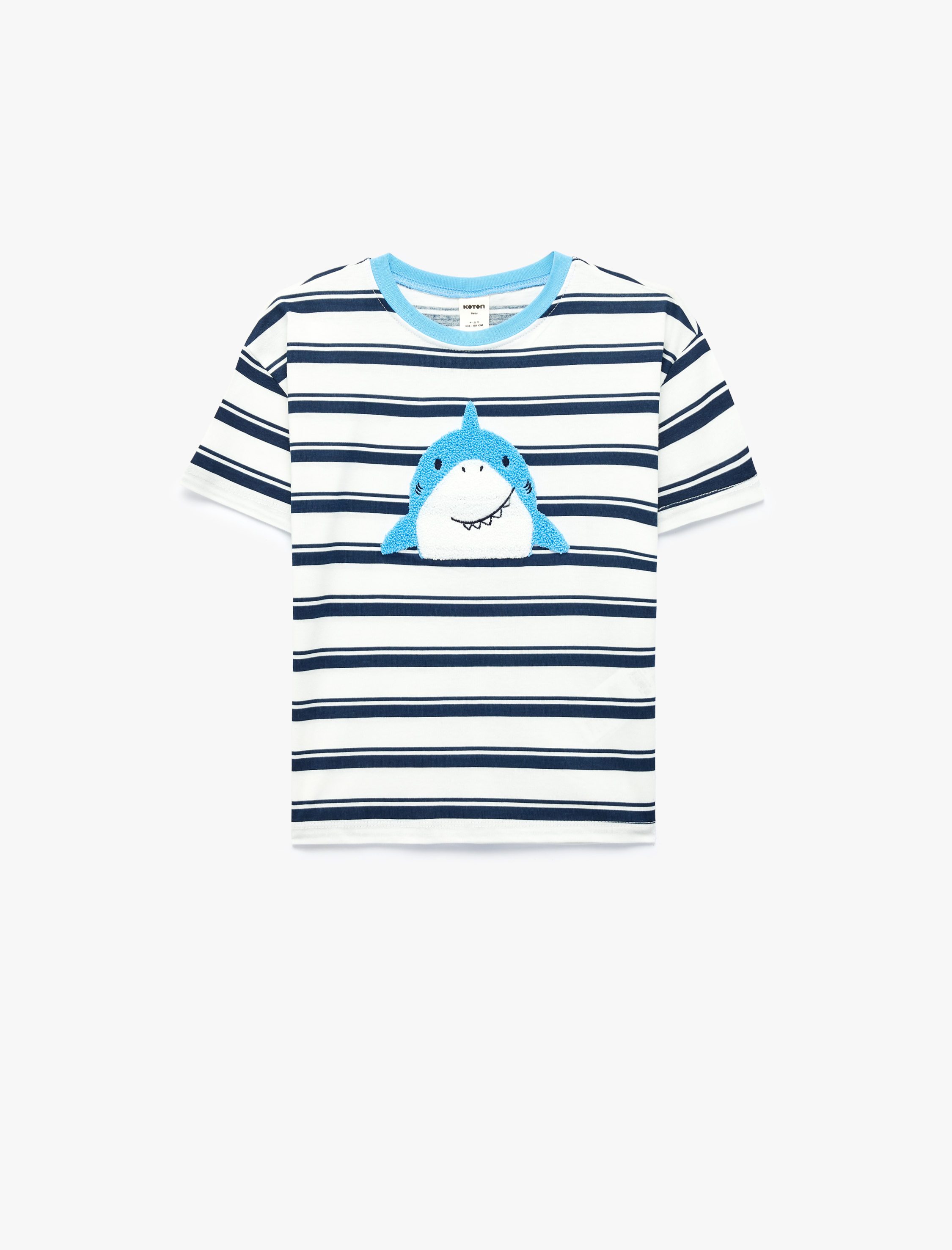  Erkek Bebek Pamuklu Kısa Kollu Bisiklet Yaka Nakışlı Oversize Çizgili Tişört