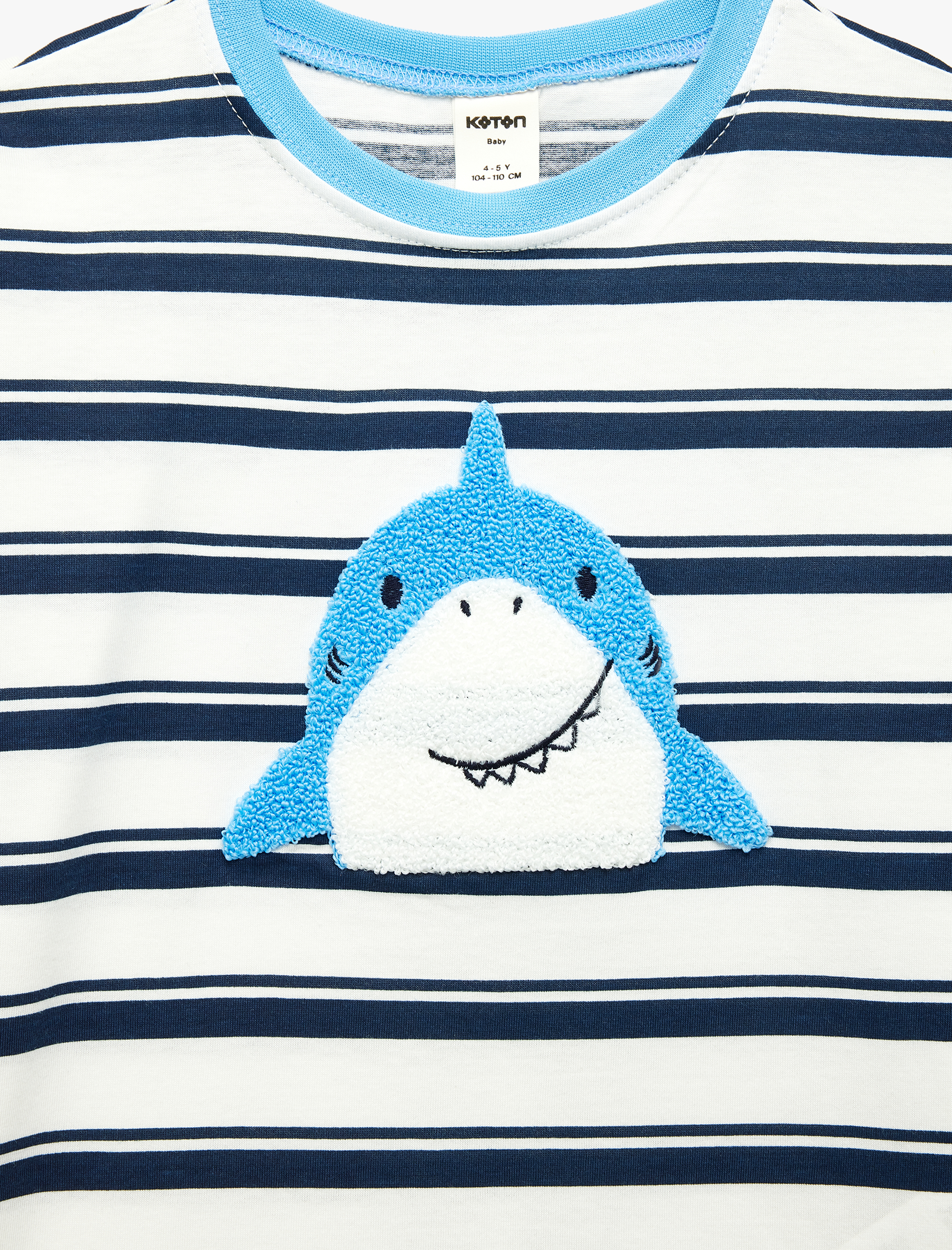  Erkek Bebek Pamuklu Kısa Kollu Bisiklet Yaka Nakışlı Oversize Çizgili Tişört