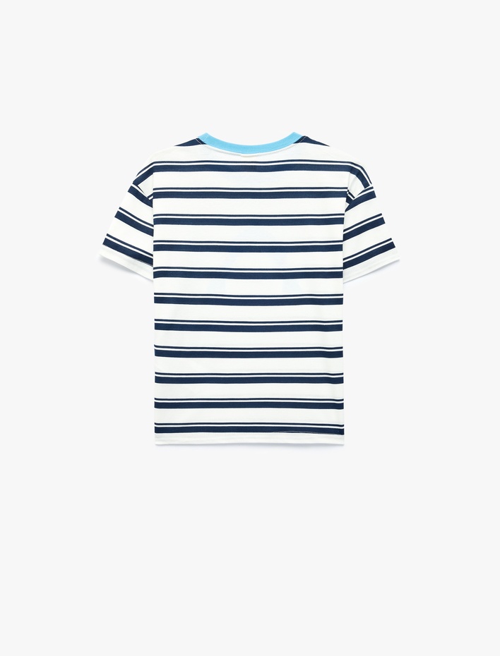 Erkek Bebek Pamuklu Kısa Kollu Bisiklet Yaka Nakışlı Oversize Çizgili Tişört
