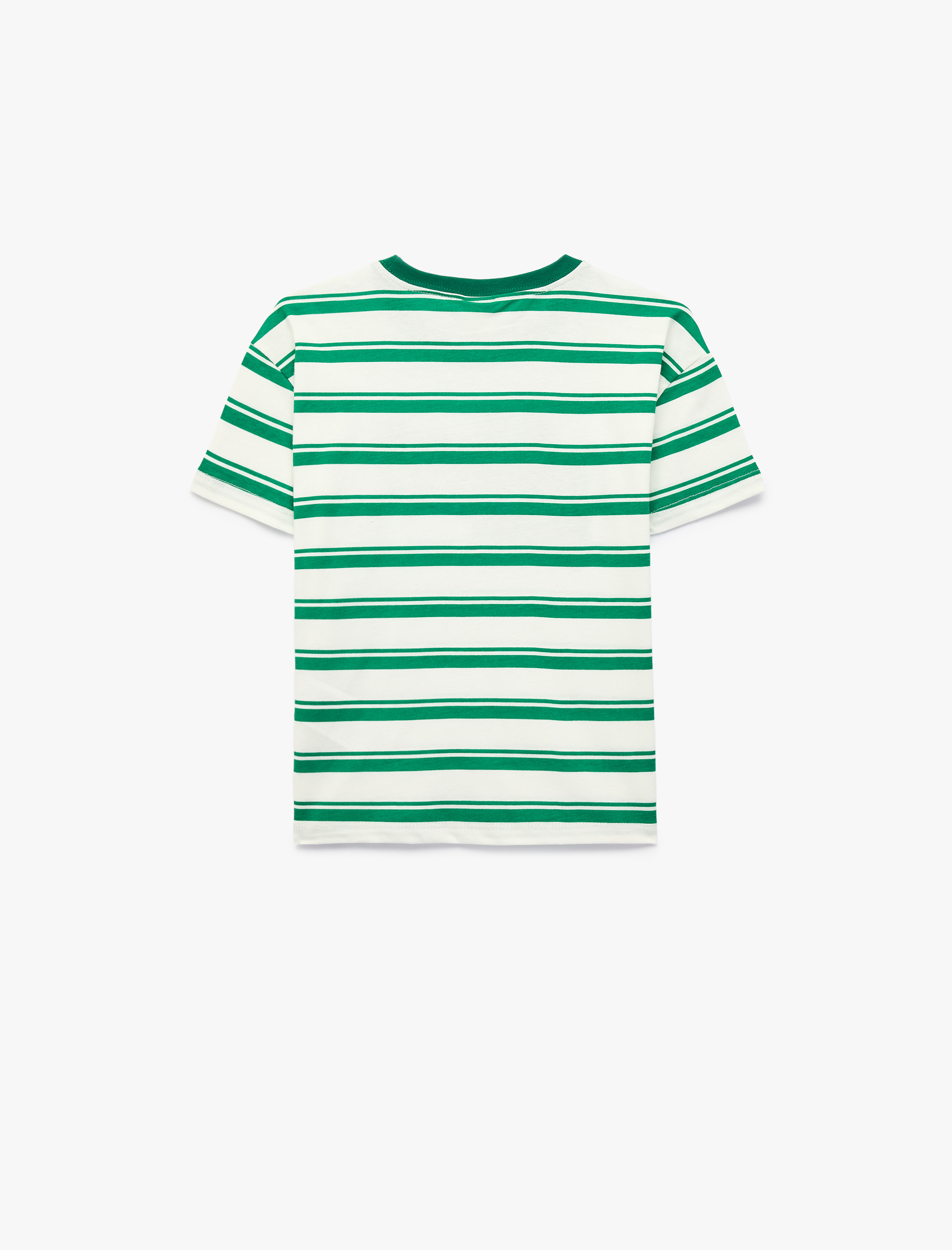  Erkek Bebek Pamuklu Kısa Kollu Bisiklet Yaka Nakışlı Çizgili Tişört