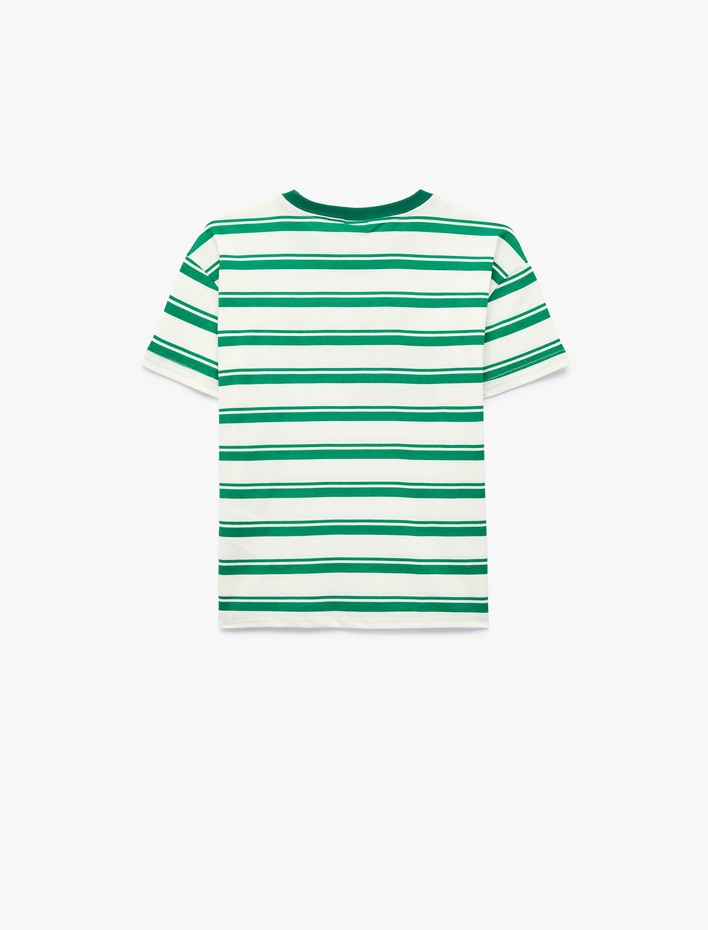 Erkek Bebek Pamuklu Kısa Kollu Bisiklet Yaka Nakışlı Çizgili Tişört