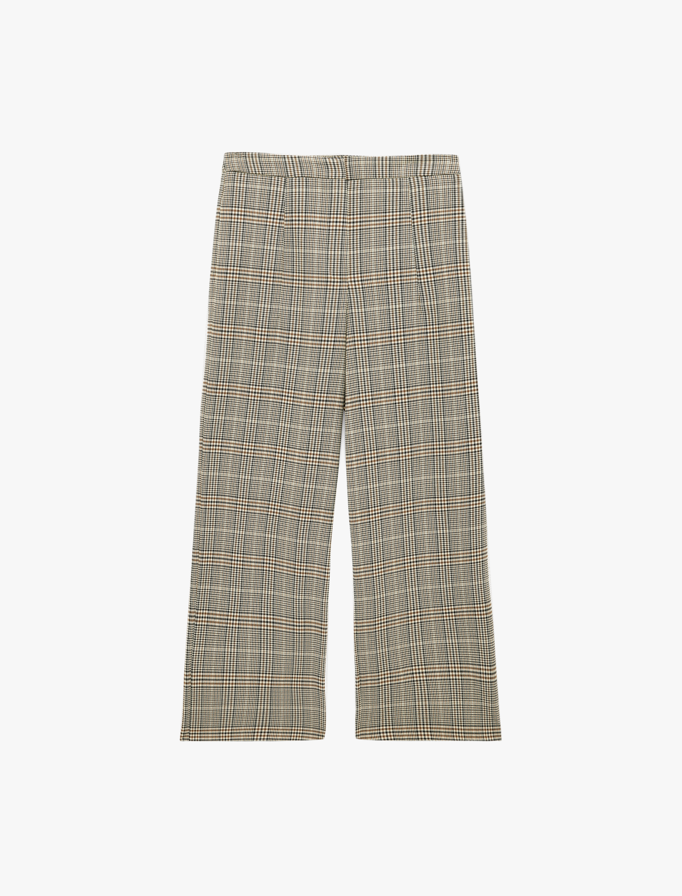   Yüksek Bel Viskon Karışımlı Düz Paça Ekoseli Balon Pantolon