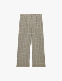 Yüksek Bel Viskon Karışımlı Düz Paça Ekoseli Balon Pantolon