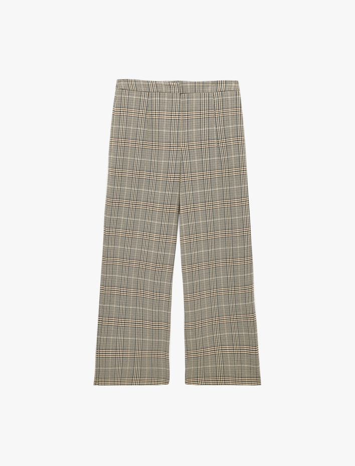  Yüksek Bel Viskon Karışımlı Düz Paça Ekoseli Balon Pantolon